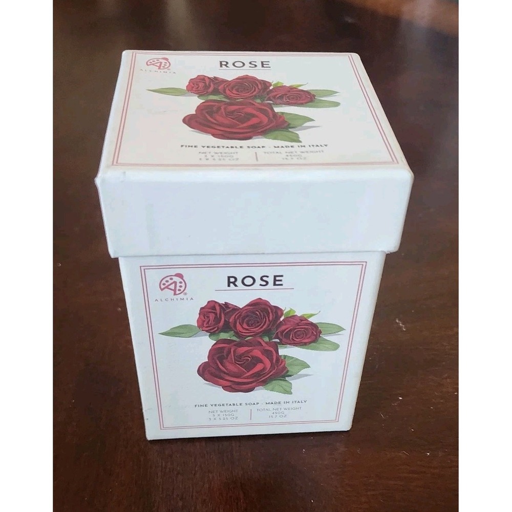 Alchimia Rose Fine Vegetable Soap Gift Box Set of 3 5.25 oz